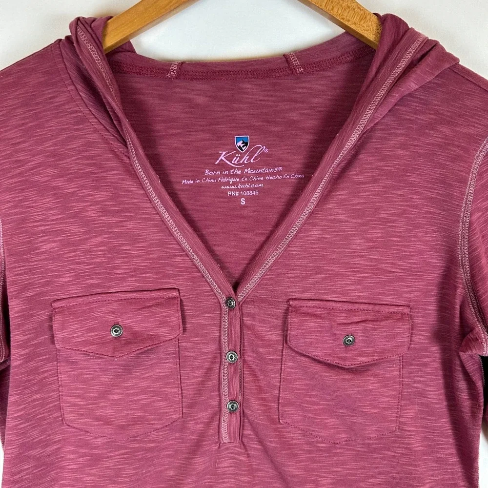 Kuhl Womens Burgundy Sora Hoody‎ Long Sleeve Hooded Henley Shirt Size Small - Picture 10 of 12
